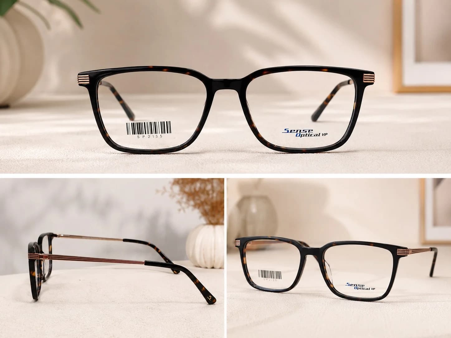 Sense Optical Rectangular, Carey Negro con Ámbar
